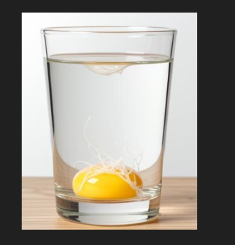 Modelo de foto de referencia: huevo abierto en vaso con agua